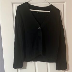 Black V-Neck Cardigan Sweater with Long Sleeves